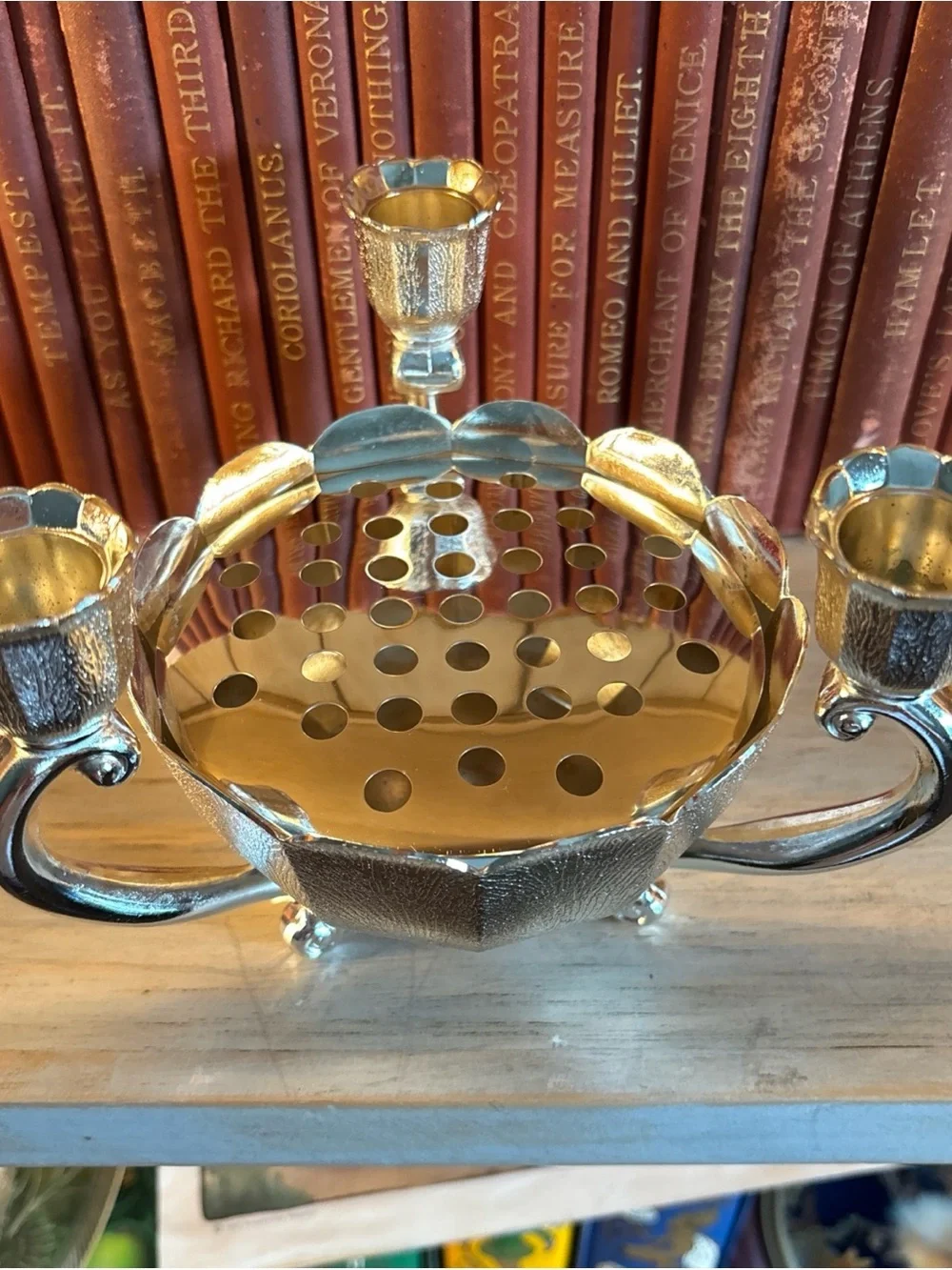 WM A ROGERS Floral Centerpiece with Three Candle Holders